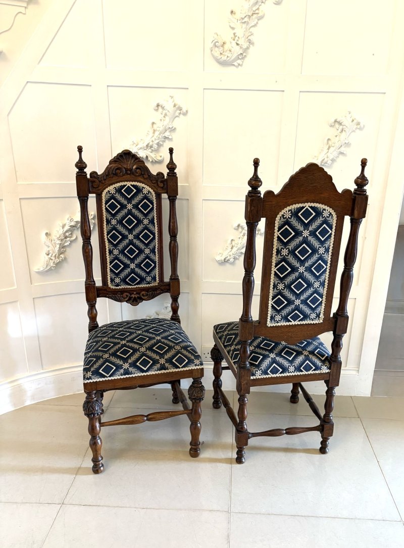 Antique Quality Victorian Pair of Carved Oak Side/Hall Chairs - Image 4
